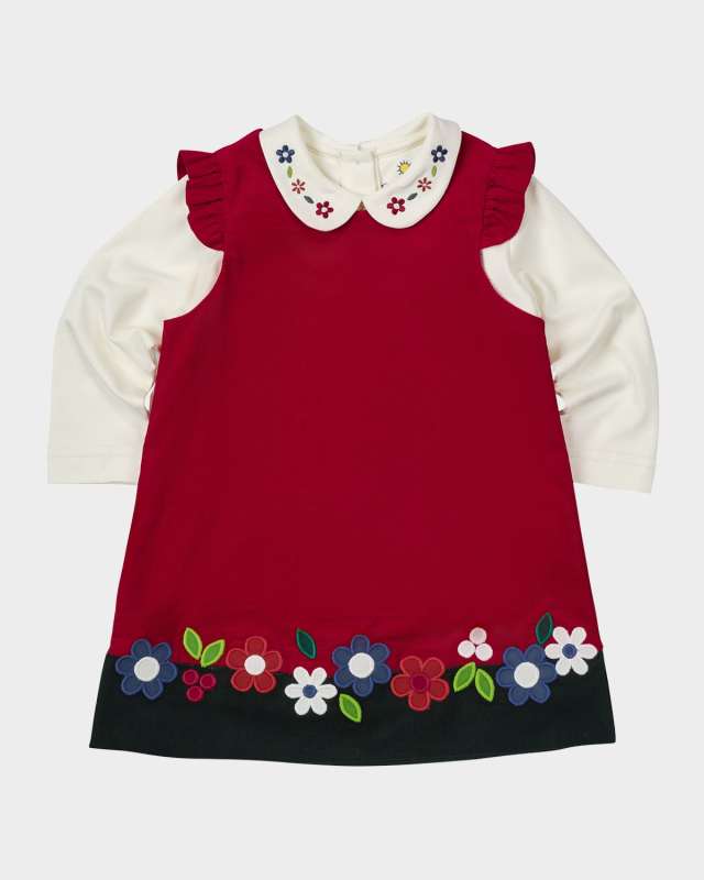 Girl's Floral Embroidered Dress & Knit Blouse Set, Size 2-
